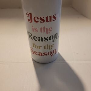 Jesus IS THE REASON FOR THE SEASON 16OZS White Stainless steel tumbler Nwt